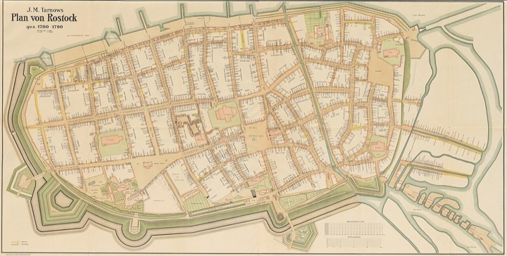 Historical Plan von Rostock map from 1780-1790